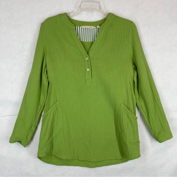 Soft Surroundings Top Pullover V Neck Gauzy Green With Pockets - Picture 1 of 12